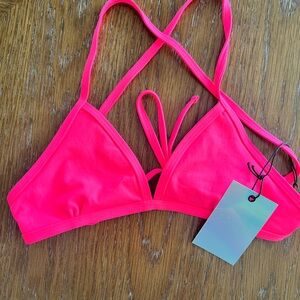 Jolynn, hot pink triangle top tie back. Xs